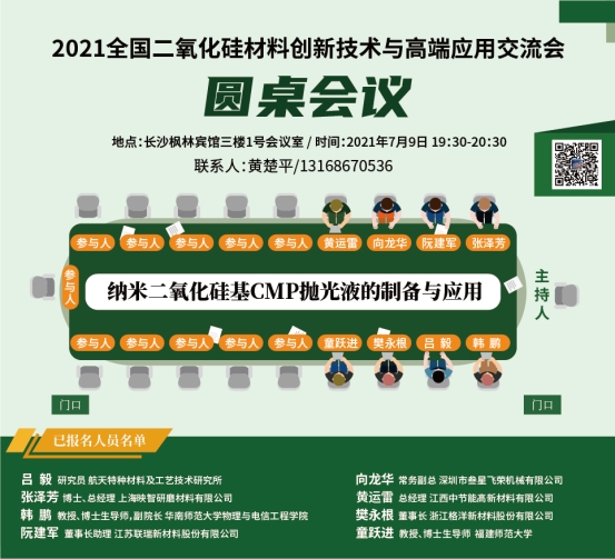 2021年国内二氧化硅材料创新技术与高端应用交流会 圆桌会议即将召开